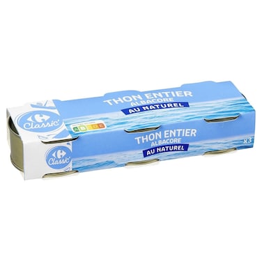 Carrefour Plain Pre-Cooked Albacore Tuna in Spring Water, 56g, Pack of 3