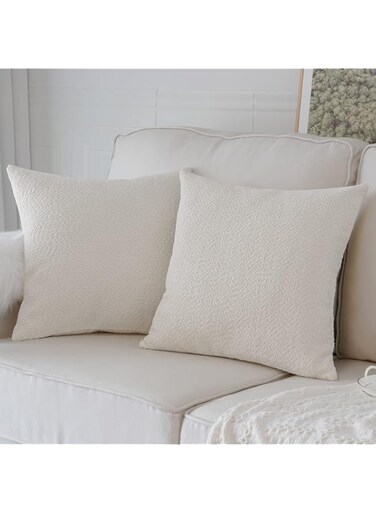 Artcest Set of 2 Decorative Boucle Like Square Throw Pillow Covers, Glamorous Comfy Elegant Textured Zippered Cushion Cases for Couch Bed and Living Room Decor, 18"x18" (Ivory)