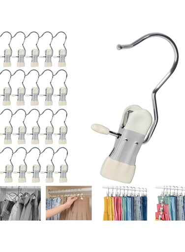 Hanger Clips for Closet, 20Pcs Hanging Hooks for Laundry, Towel Clips Boot Organizer for Home and Travel, Clothespins Clip Hangers for Pants Hats Socks Gloves, Strong Flocked Hangers for Dresses, Coats, Shirts, Jackets