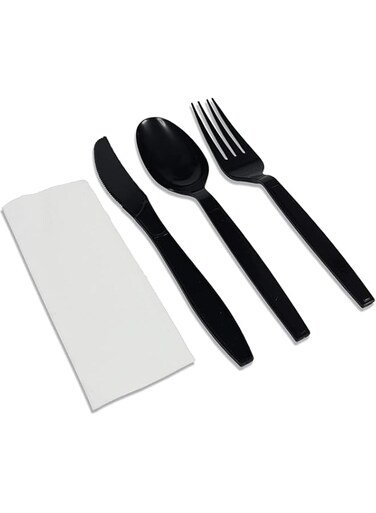 HTE 25Pc Luxury Black Plastic Disposable Cutlery Set