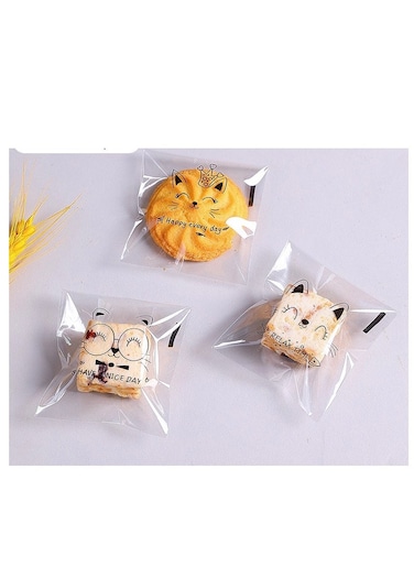 100pcs /pack cute cat cookie biscuit bags self adhesive candy wrapping bags size 7*7+3cm