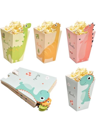 heavenlife 24 x Popcorn Boxes, Cute Dinosaur Paper Popcorn Bags, 11.5 x 7 x 5 cm Cardboard Candy Container, Small Cone Pop Corn for Birthday Carnival Cinema Parties Weddings Christmas