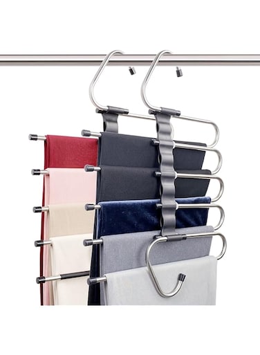 FeeraHozer Magic Pants Hangers Space Saving - 2 Pack for Closet Multiple Layers Multifunctional Uses Rack Organizer for Trousers Scarves Slack (2 Pack with 10 Metal Clips)