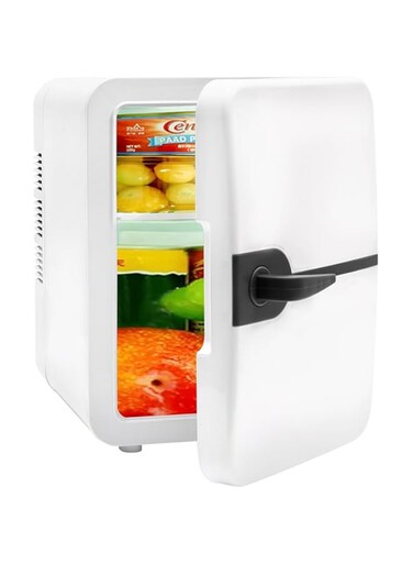 ROSEBIBI Mini Portable Compact Personal Fridge Cools &amp; Heats, 6 Liter Capacity Chills Nine 12 oz Cans, 100% Freon-Free &amp; Eco Friendly, Includes Plugs for Home Outlet &amp; 12V Car Charger (White)