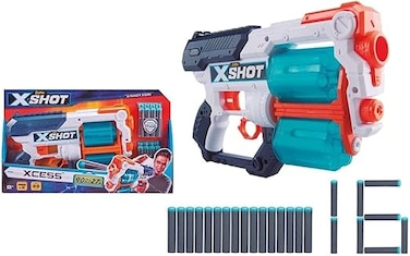 X-Shot T Excel Xcess Darts Blaster, Foam Dart Gun with 2 Rotating Barrels, Fire Distances Upto 24m/ 80ft, Easy Reload, Outdoor Aiming Toys for Kids, Toy Foam Blaster &amp; Guns, Includes 16 Darts -36436A