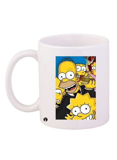 Cartoon Printed Ceramic Coffee Mug White/Yellow/Black