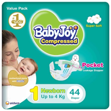 BabyJoy Compressed Diapers Size 1 Newborn Up to 4kg, 44 Diapers