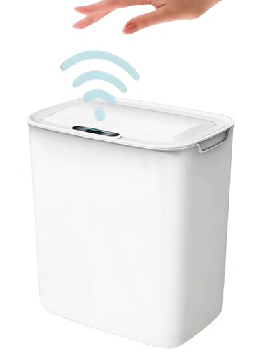 3.7 Gallon/14L Automatic Bathroom Trash Can, Touchless Motion Sensor Garbage Can with Lid, Smart Plastic Slim Wastebasket for Bathroom, Office, rv, Bedroom, Living Room