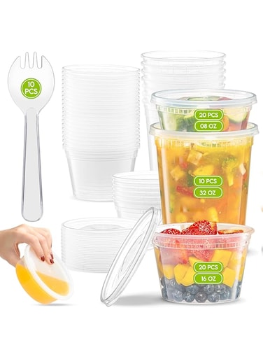 60 PCS Deli Containers with Lids-16oz*50 pcs Deli Cups &amp; 10 Spoons for Meal Prep - Kitchen Airtight Food Storage Container for Soup, Sauce, Slime - BPA-Free - Safe for Dishwasher, Microwave, Freezer