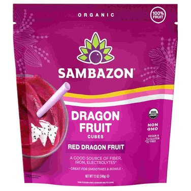 Sambazon Organic Red Dragon Fruit Cubes, Frozen Dragon Fruit for Smoothies and Bowls, Vegan and Non GMO, 340g