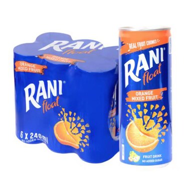 Rani Float Mango Peach Grape Apple Pear Mixed Fruit Drink No Added Sugar 240ml Pack of 6
