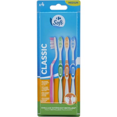 Carrefour Classic Medium Soft Family Toothbrush Pack of 4