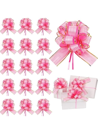 SYOSI Pull Bow Wrapping, Ribbon Pull Bows, for Wedding Baskets, Multicolor Ribbon Bow to Wrap Box or Floral Decoration, 6 Inches Diameter, 20 Pieces (Pink)