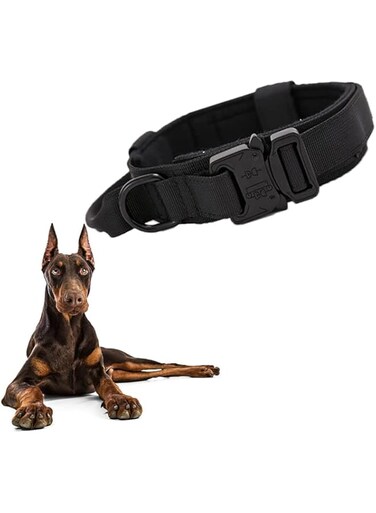 ELECDON Dog Collar, Tactical Dog Collar Military Dog Collar Adjustable Military Dog Collar Heavy Duty Metal Buckle Nylon Dog Collar with Handle for Medium Large Dogs