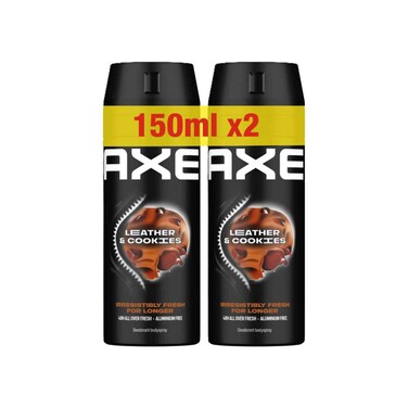 بخاخ أكس لكل الجسم للرجال، ليذر وكوكيز، ١٥٠ مل x٢