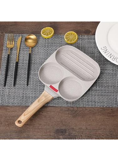 DICKIS Nonstick2-Cup Egg Frying Pan,3 Section Square Grill Non Stick Egg Cooker Pan for Breakfast, for Gas Stove &amp; Induction
