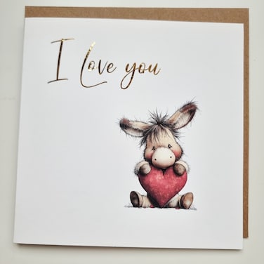 I Love you Donkey cardMetalllic gold text
