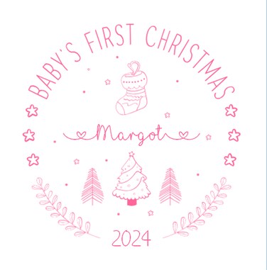 Pink Girls modern First Chrismas card and ornament