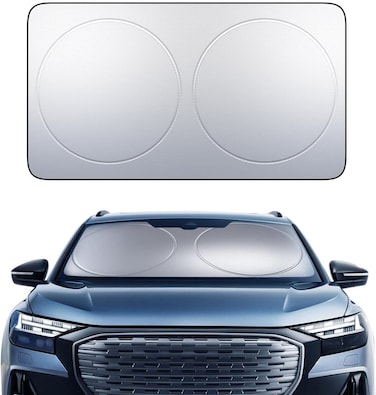 Car Windshield Sun Shade &ndash; 64"L x 34"W, 4-Layer Reflective 240T Sun &amp; UV Reflective Windshield Cover Sun Shade   Easy Install, FoldableWindshield Cover for Medium Sedan, SUV