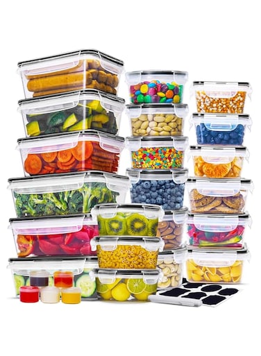 52 Pcs Food Storage Containers with Lids-(26 Stackable Clear Plastic Containers with 26 Lids) BPA-Free 100% Airtight Kitchen and Pantry Organization, Microwave, Dishwasher Safe with Labels &amp; Marker