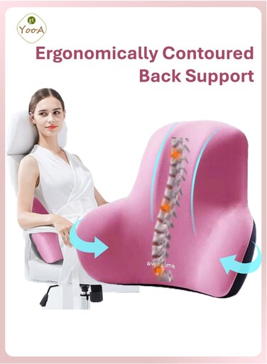 Lumber Back Support Pillow   Back Cushion   Ergonomic Memory Foam for Back Support, Improve Posture, Relieve Sciatica &amp; Tailbone &amp; Back Pain, Good for Office Chair, Gaming Chair, Car Seat (Pink)