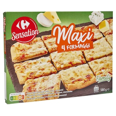 Carrefour Sensation Rectangular Four Cheese Pizza, 600g