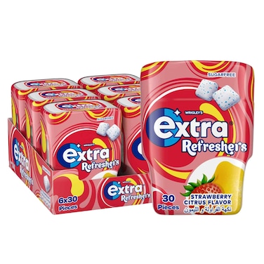 Wrigley's Extra Gum Refreshers Strawberry Citrus, Sugar Free Chewing Gum Pack of 6x30 Pieces