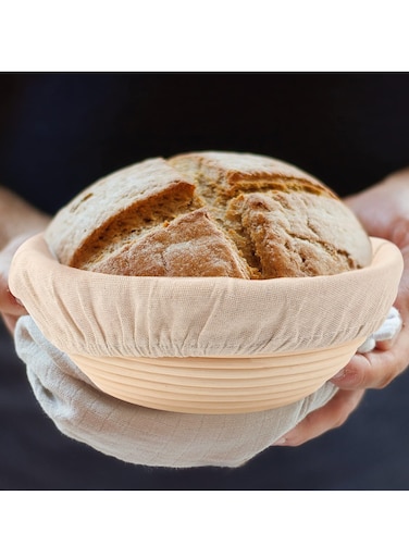 1 Pcs Complete Banneton Bread Proofing Basket Set, 9-inch Round Rattan Bowl with Liner Baking Supplies for Artisan Sourdough Bread Making