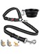 Goodern Adjustable Dog Seat Belt Harness for Car with Folding Bowl,Removable Pet Seatbelt Leash for Travel,Retractable Restraint Secures to Vehicle Headrest Elastic,Reflective Bungee Tether-Black