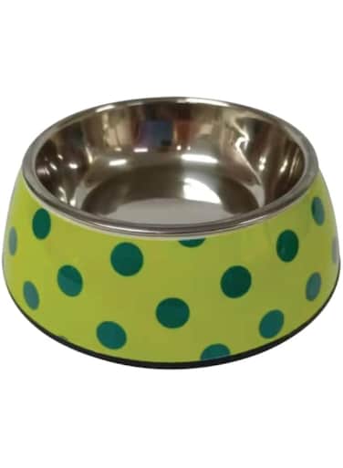 Nutra Pet Applique Melamine Round Bowl Yellow &amp; Blue Polka Large