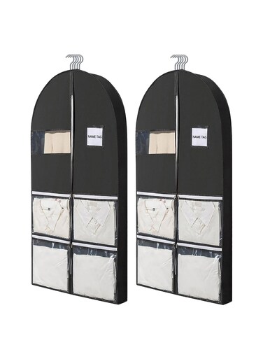 of 2 Heavy Duty 49" Garment Bags with 4 Pockets for Home and Travel, Perfect for Closet Storage, Holds 3-8 Clothes, Coats, Shirts, and Dresses. Ideal for Organizing and Protecting Your Wardrobe.