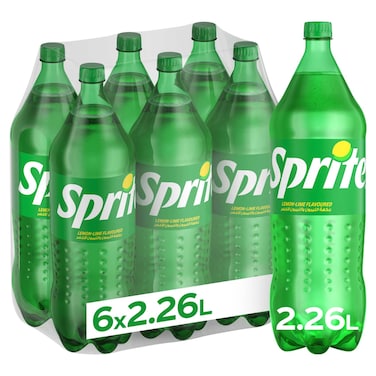 Sprite Lemon-Lime Flavoured Soft Drink Pet Bottle, 2.26L, Pack of 6