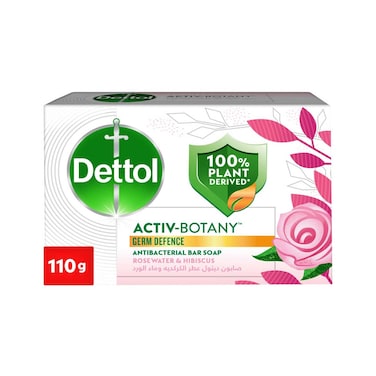 Dettol Activ-Botany Bar Soap, Rosewater &amp; Hibiscus Scent, 110g