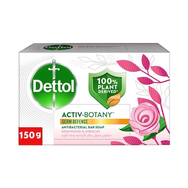Dettol Activ-Botany Bar Soap, Rosewater &amp; Hibiscus Scent, 150g