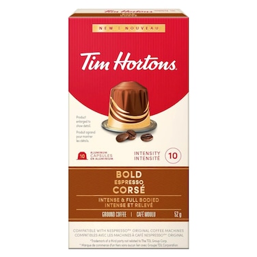 Tim Hortons Bold Espresso Ground Coffee Capsules 10 Capsules, 52g