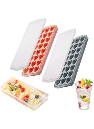 Heart Shaped Ice Cube Trays With Lids and Bins 2 Pack, Small Ice Molds for Freezer, Mini Tray Making 48PCS Ice Chilling Cocktail Whiskey Tea Coffee With Container