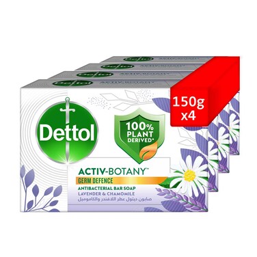 Dettol Activ-Botany Bar Soap, Lavender &amp; Chamomile Scent, 150g Pack of 4