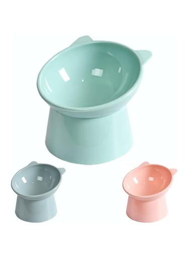 Pawtastic Cat wet food water feeding bowl raised tilted elevated protect spine and whisker fatigue non skid non spill non slip (Blue)