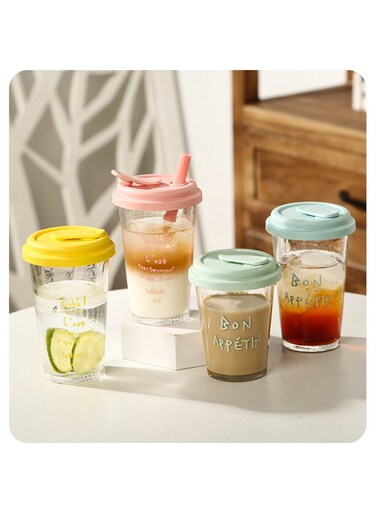 Floral Insulated Tumbler with Detachable Straw &amp; Leak-Proof Lid   Portable Office Glass Cup (Green)