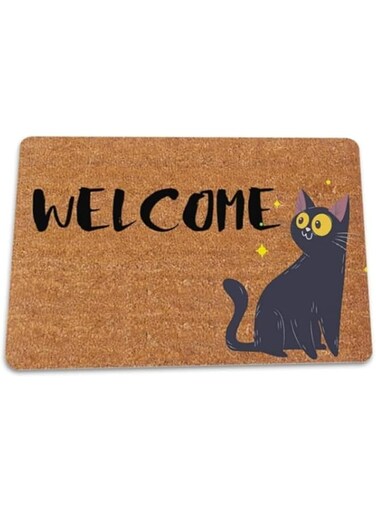 Welcome Doormat with Cat Design, Non-Slip Rubber Entry Mat, 16" x 24" (Cat Welcome Mat)