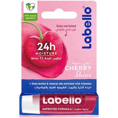 Labello 24 Hour Melt-in Moisture Cherry Shine Lip Balm with Natural Oils and Shea Butter 4.8g