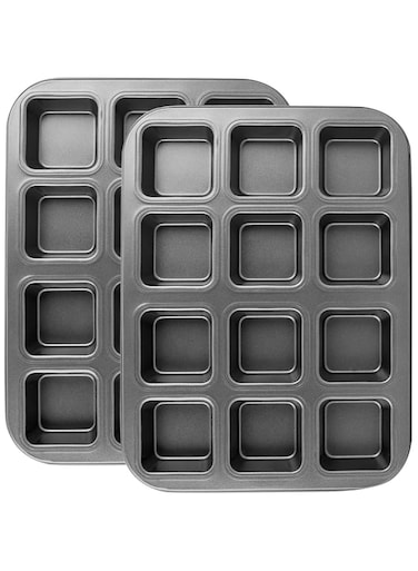 Beasea 12 Cavity Non-Stick Mini Loaf Pan, Brownie Pan Muffin Cake Pan 2 Pack Mini Cheesecake Pan Cupcake Pan Carbon Steel Brownie Baking Tray Bakeware for Oven Baking
