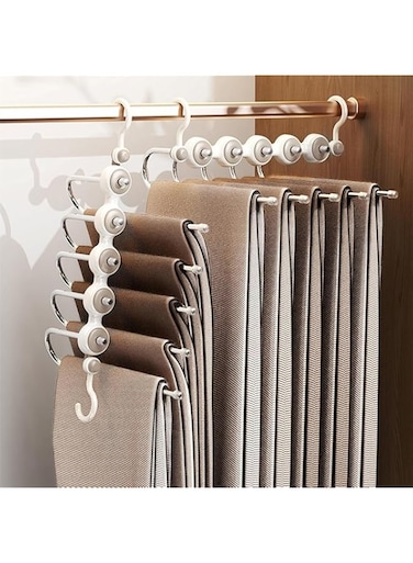 TERRIFI Pants Hangers Space Saving - 2 Pack of Foldable Hangers PP+ Stainless Steel Jean Hangers for Closet Organization - Trouser Holder, Pant Organizer Hanger for Closet Space Saver