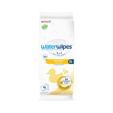 WaterWipes Sensitive+ Bathing Wipes, 3-In-1 Cleans, Cares, Protects, 99.9% Water, Unscented &amp; Hypoallergenic, 16 Count