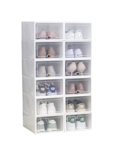 U-HOOME 12 Pack Shoe Storage Boxes, Clear Plastic Foldable Stackable Shoe Organizer Containers Bins Holders for Closet,Shoe Containers Bins for Men&rsquo;s Sneaker Women&rsquo;s High Heels(12.99&rdquo;x 9&rdquo;x 5.5&rdquo;)