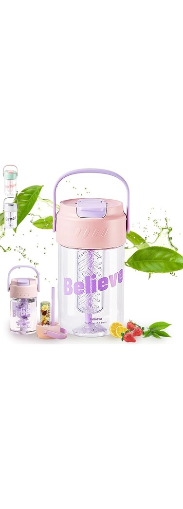 YumLock 620 ml Simple Water Bottle for Kids School with Tea Infuser, Leak-Proof Seal, Time Marker Design - BPA-Free Reusable Water Bottle for Office, School, Gym, Sports, Travel, Pink