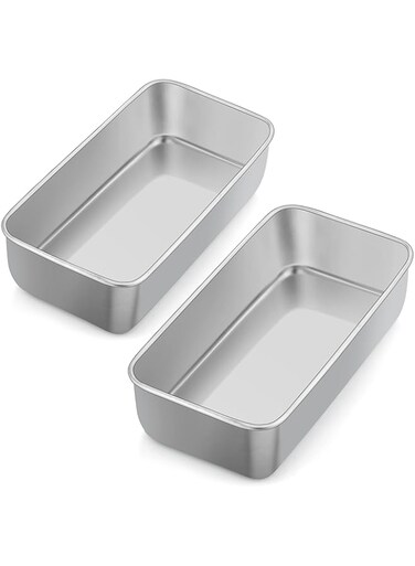 Herogo Loaf Tin, 2lb Stainless Steel Bread Tin for Baking Set of 2, Rectangular Metal Banana Bread Tin for Toast, Bread, Cake, Lasagna, Healthy &amp; Non-Toxic, Oven &amp; Dishwasher Safe, 23.5x12.5 cm