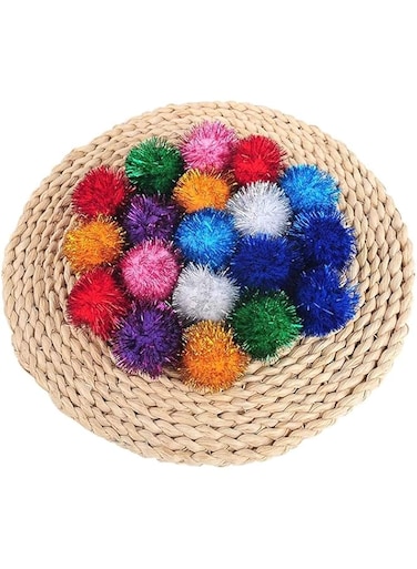 20PCS Cat Balls Toys, 1.5 Inch Sparkle Balls Cat Tinsel Glitter Toys Pom Pom Balls Cat's Favorite Toys Sparkling Cat Playthings Interactive Cat Balls for Kittens Cat's Favorite Toy Sparkle Fuzzy Balls