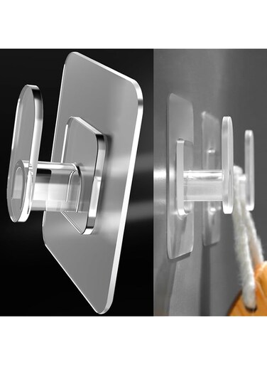 Aputue Clear Storage Hooks, 10 Pack Adhesive Wall Hooks with Self-Adhesive, Wall Hooks with Easy Installation, Adhesive Hooks with Waterproof, Stick On Wall for Bathroom Towel&amp;Hanging Robe, Coat