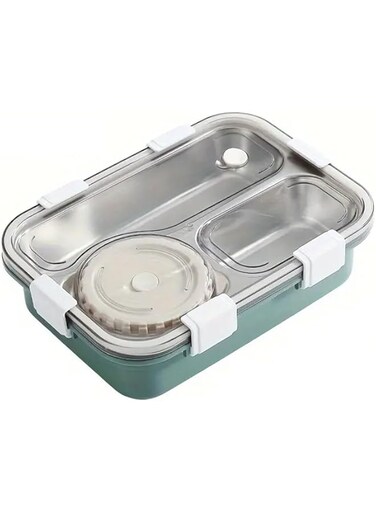 BrainGiggles Stainless Steel Bento Lunch Box with Soup Bowl   3-Compartments Insulated Tiffin Box for Adults Kids  Leak Proof Lunch Box   Multifunctional Airtight Food Storage Container(Green)